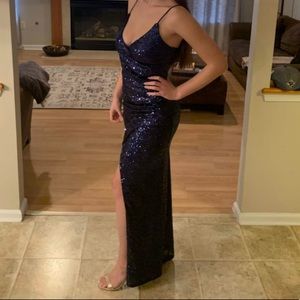 Navy blue sequin prom dress